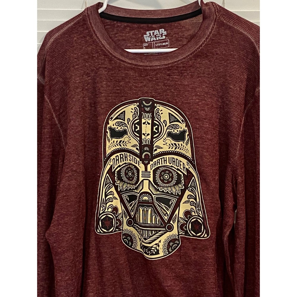 Star Wars Fifth Sun Darth Vader Sugar Skull Thermal Shirt Mens Large Burgundy