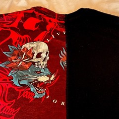 Affliction Black Label Men/Unisex Skull Graphic T-Shirt Black/Red Crew Neck XL
