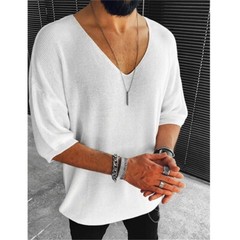 Men’s Knitted Short Sleeve T-Shirt Classic Casual Slim Fit V-Neck Shirts