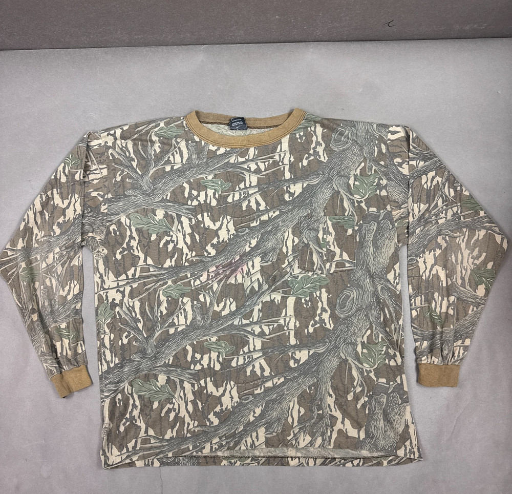 Vintage Mossy Oak Shirt Mens XL Brown Original Tree Stand Ringer Ace Sportswear