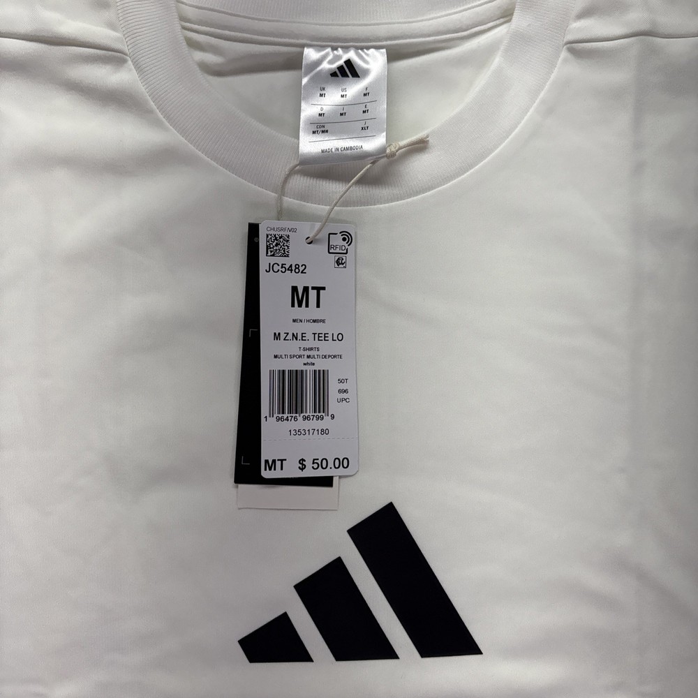 Adidas ZNE T Shirt Men’s Size Medium Tall White Short Sleeve New