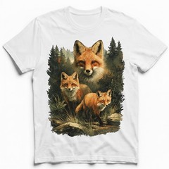 Red Fox Family Watercolor Splash Forest T-Shirt Wildlife Nature Lover Animal Tee