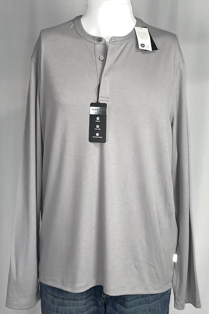 Alfani Stretch Men Gray Solid Crewneck Longsleeved Performance Shirt Henley New