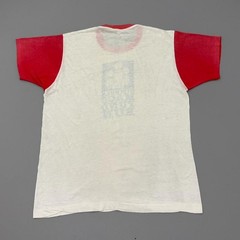 Vintage 70s Two Tone Marathon Shirt White Polycotton Fruit of the Loom Size Larg