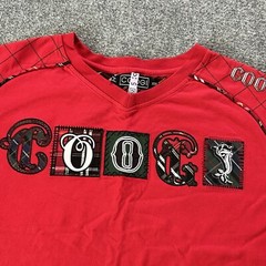 Coogi Shirt Men XXXL Red Plaid Patch Embroidered Vintage Y2K T-shirt Baggy 90’s