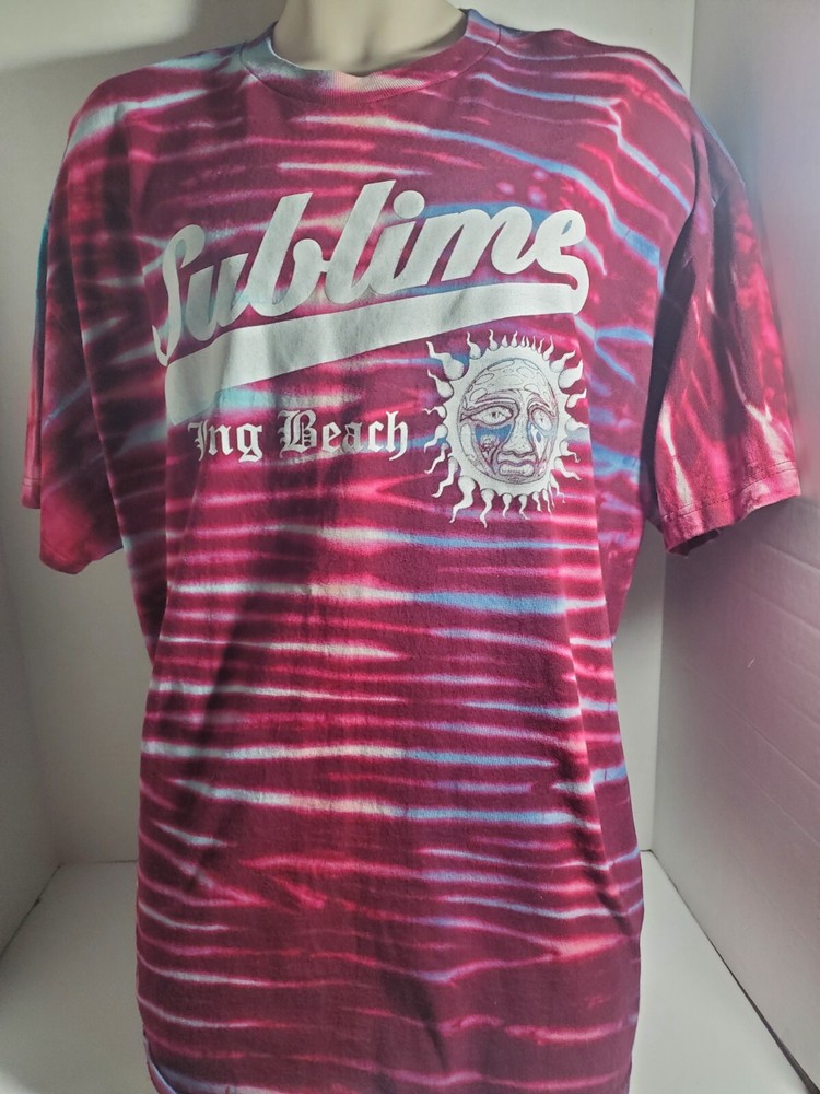 Sublime Long Beach Sun Logo Graphic Tie Dye T-shirt Burgandy Tee Size 2XL