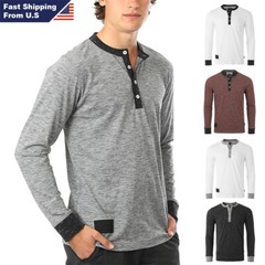 ZIMEGO Mens Long Sleeve T-Shirt – Contrast Casual Button Henley Shirt for Men
