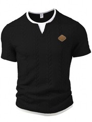Men’s Mock Neck Short Sleeve T-Shirt Slim Fit Casual Textured Summer Cotton Top