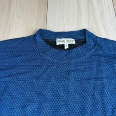 Giorgio Danieli Men’s Blue Striped Mock Neck Textured Weave T Shirt Large