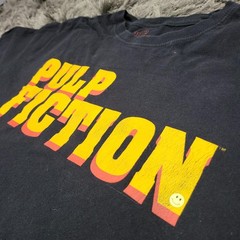 Pulp Fiction Shirt Mens Large Black Logo Graphic 90s Tee Tarantino Movie Flaws