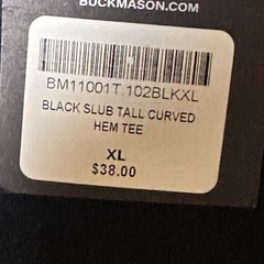 Buck Mason Black Slub Tall Curved Hem Tee Mens Size XL 100% Cotton USA NWT