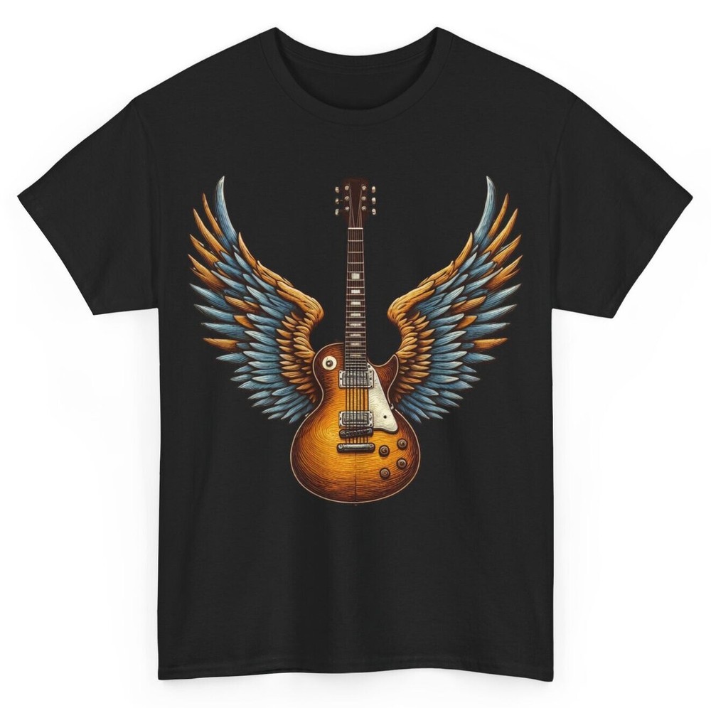 Unisex Retro Guitar T-shirt Vintage Guitar Wings 80s 90s Rock Music Lovers Tee