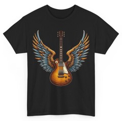 Unisex Retro Guitar T-shirt Vintage Guitar Wings 80s 90s Rock Music Lovers Tee