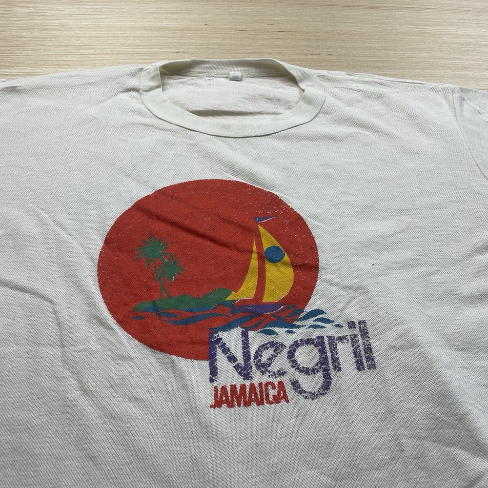 Vintage 70s Negril Jamaica T Shirt Sailing Sunset Beach XL Men’s 80s