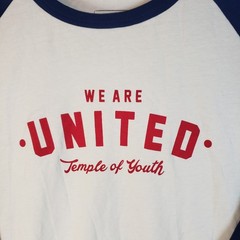 WAU “Temple of Youth” graphic t shirt Blue & White Raglan Sleeves XL