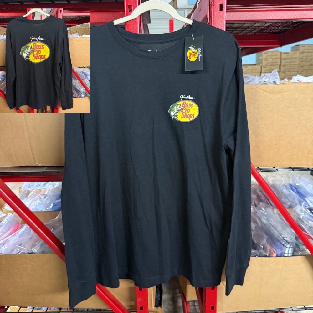 Bass Pro Shops Shirt Mens Large Black Johnny Morris Long Sleeve Tee NEW!