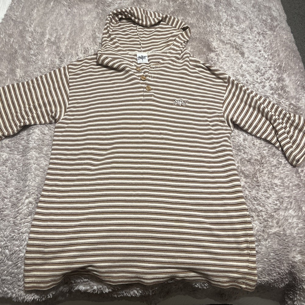 Vintage Jnco Shirt Mens 2 Beige Stripe Henley Hoodie Embroidered Made In USA 90s