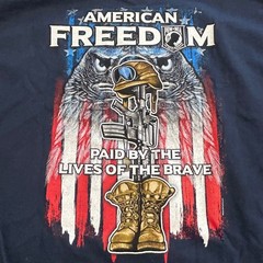 Gildan Mens Navy POW MIA VFW Post 6435 American Freedom Graphic T-Shirt Size M