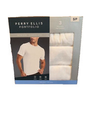 Perry Ellis Portfolio Men’s 3-PackWhite Cotton Blend CrewNeckT-Shirt SPECIAL BUY