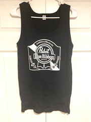 Vintage NWOT Pabst Blue Ribbon Beer Black Tank Beater Top Large Ribbed Cotton