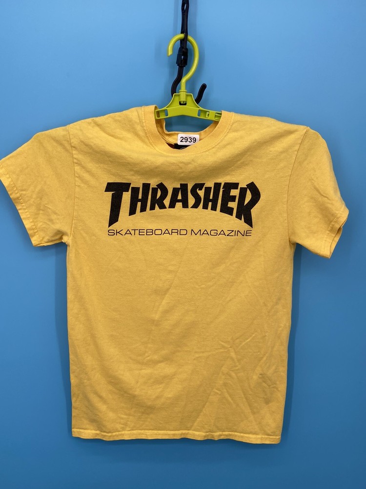 Thrasher Magazine Shirt Mens Small Yellow Skater Short Sleeve Logo Cali Official