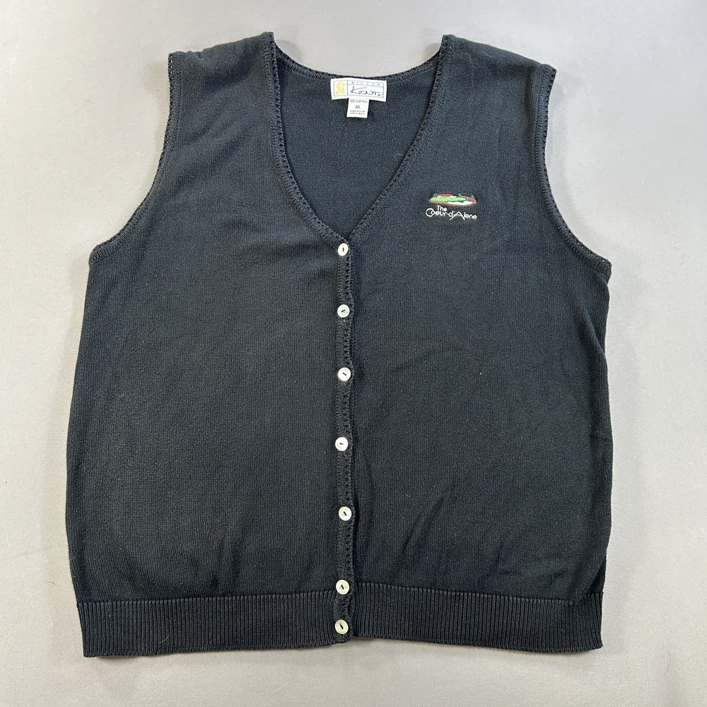 Vintage 80s Coeur d’Alene Idaho Embroidered Knit Sleveless Golf Vest Mens XL USA