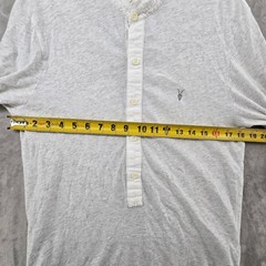 AllSaints Mens Small Henley Shirt Grey Grandad Collar Long Sleeve Ramskull Logo