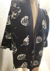 Niepce Streetwear Japanese Navy Blue Kimono Graphic Short Sleeves Shirt Large