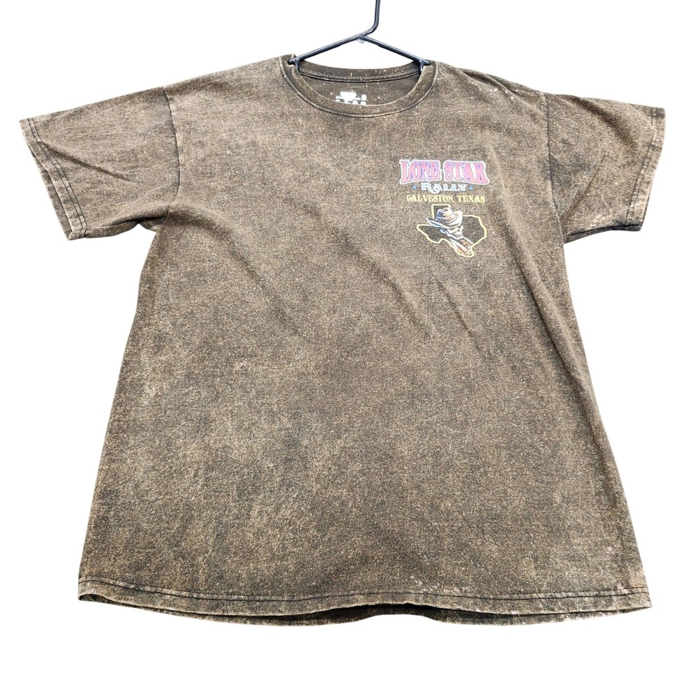 Vintage 2008 Lone Star Rally Galveston Texas Biker T-Shirt Brown Acid Wash L