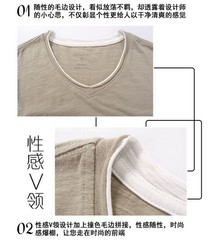 Mens Round Collar Long-Sleeved T-Shirts Cotton V-Neck Solid Color Casual Tops