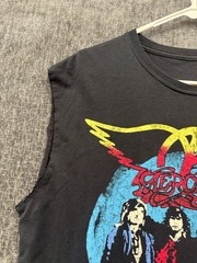 Aerosmith T Shirt Mens Large Black Cut Off Sleeve American Rock Tour Band Music