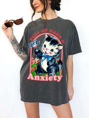 Full of Rage & Anxiety Kitty Graphic Tee Funny Vintage Cat Shirt