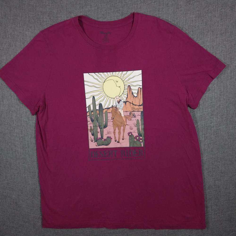 Wrangler Cowboy Desert Rider T Shirt XL Short Sleeve Red Burgundy