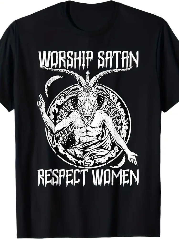 100% Cotton Satanic Goat Head T-Shirt – Worship Satan Respect – 220g