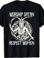 100% Cotton Satanic Goat Head T-Shirt – Worship Satan Respect – 220g