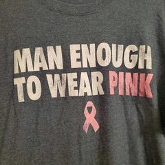 Man Enough To Wear Pink Breast Cancer Awareness Navy T-shirt Mens Size XL Ribbon