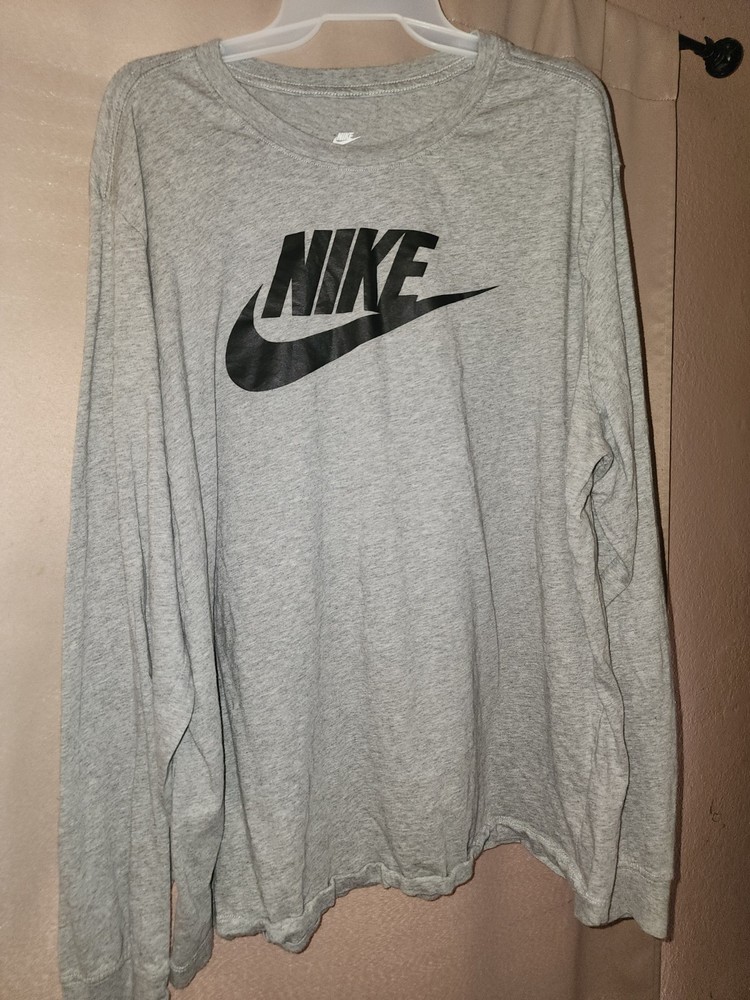 Nike The Nike Tee Men’s Gray Graphic Logo Cotton Jersey Knit Long Sleeve XXL