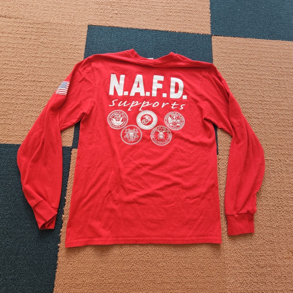 North Aurora Fire Rescue Department T-Shirt Adult Red L/S Medium Graphic X5c