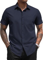 Men’s Short Sleeve Button Down Dress Shirt Business Casual Regular Fit