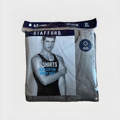 Stafford Men’s 4-Pack | 100% Cotton Ribbed Tank Top A-Shirts | 2 Black – 2 Grey
