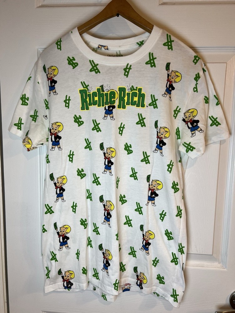 Richie Rich Money Logo Graphic T-Shirt Size Dollar Sign Green Cartoon – Medium