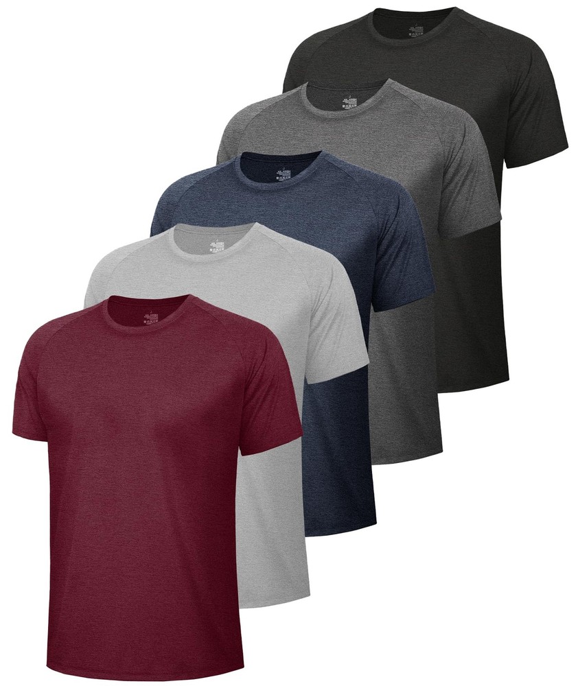 5 Pack Workout Shirts for Men-Quick Dry Black Gym Moisture Wicking Short Slee…