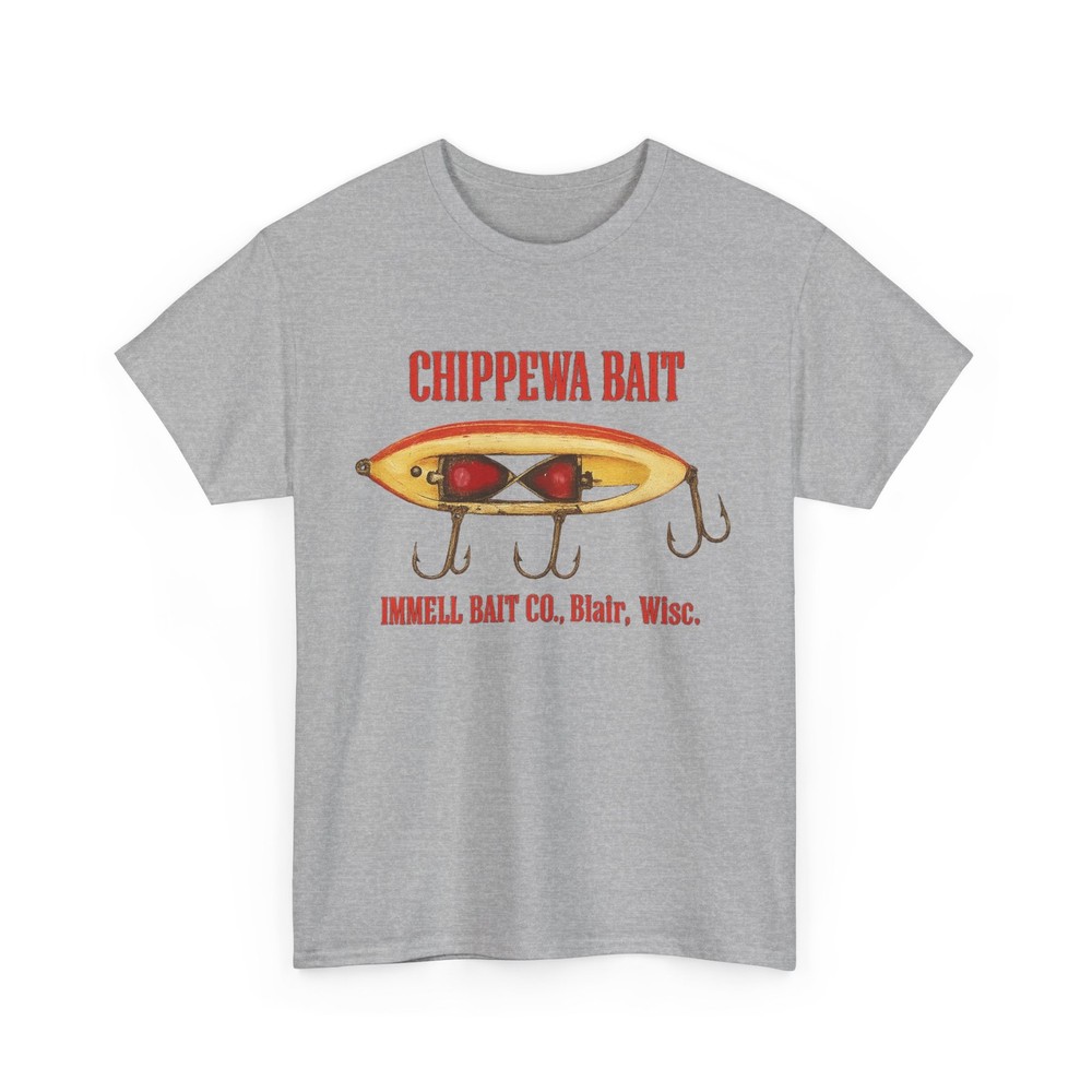 CHIPPEWA BAIT IMMELL BAIT CO. Blair WI Vintage Fishing Lure Distressed T-Shirt