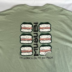 Crazy Shirts Hawaii Shirt 2XL Green Six Pack Musubi Snack Gym Workout 3149
