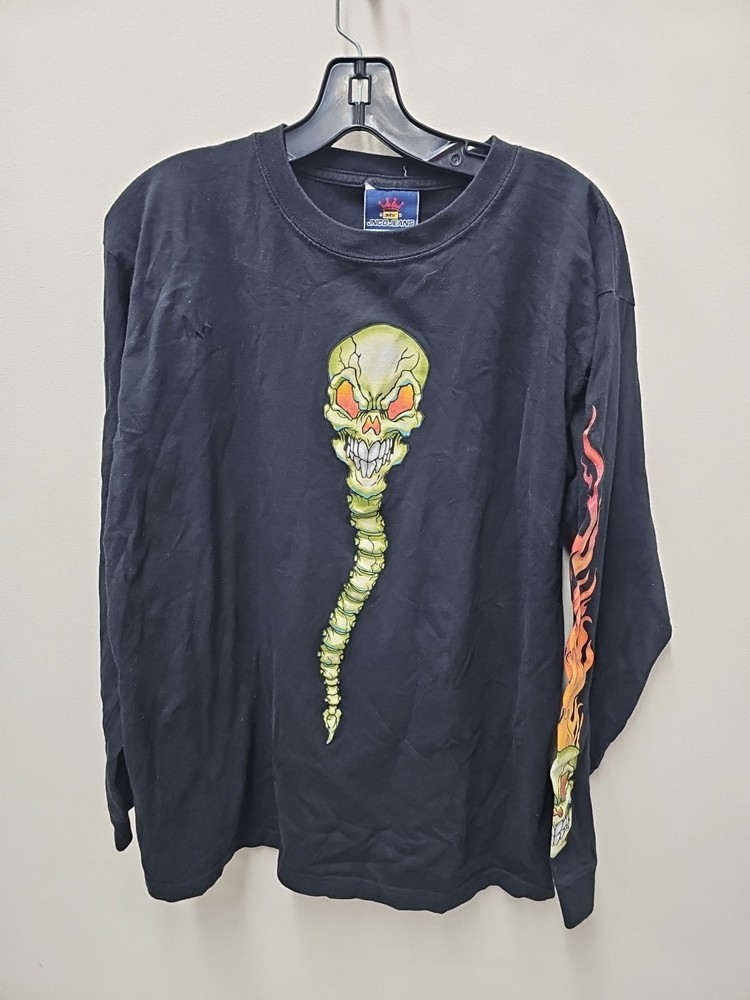 Vintage Y2K JNCO Jeans Flaming Skull Black Shirt Size Large