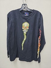 Vintage Y2K JNCO Jeans Flaming Skull Black Shirt Size Large