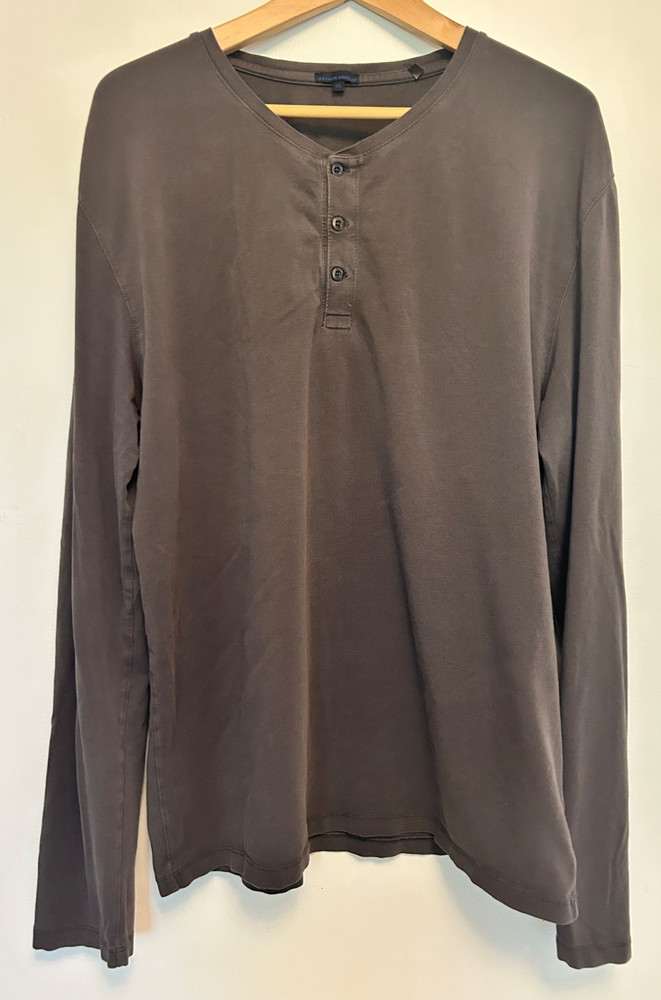 Patrick Assaraf Mens XXL Henley Shirt Vintage Sage Khaki Grey Pima Cotton
