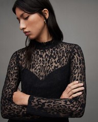 All Saints Womens Leopard Print Mini Dress Hanna Anita Black Slim Long Sleeve