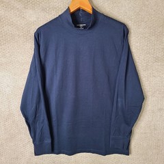 Lands End Shirt Mens L Navy Blue Mock Neck Super-T Cotton Long Sleeve Casual