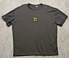 MAN Black T-Shirt Men’s XL Neon Yellow Dripping Smiley Face Graphic Short Sleeve